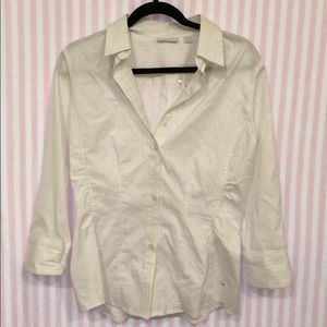 New York&Co white & silver pin stripe button down